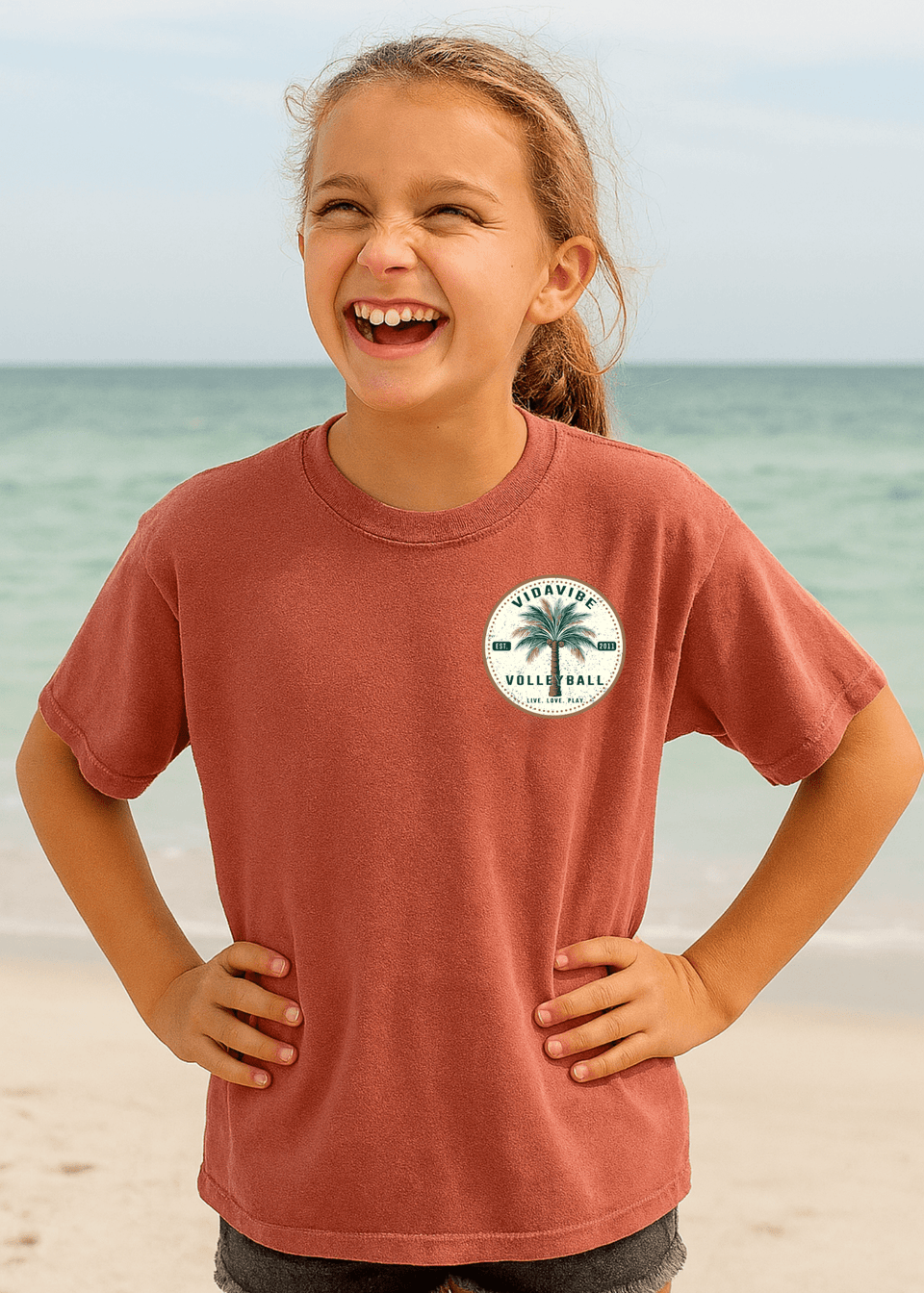Volleyball Palm Tree Maroon Tee